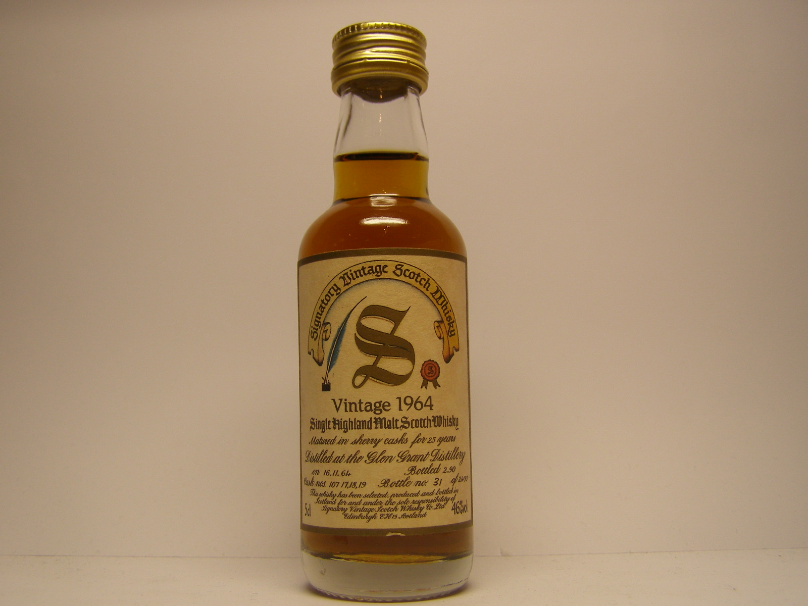 SHMSW 25yo 1964-1990 "Signatory" 5cl 46%vol